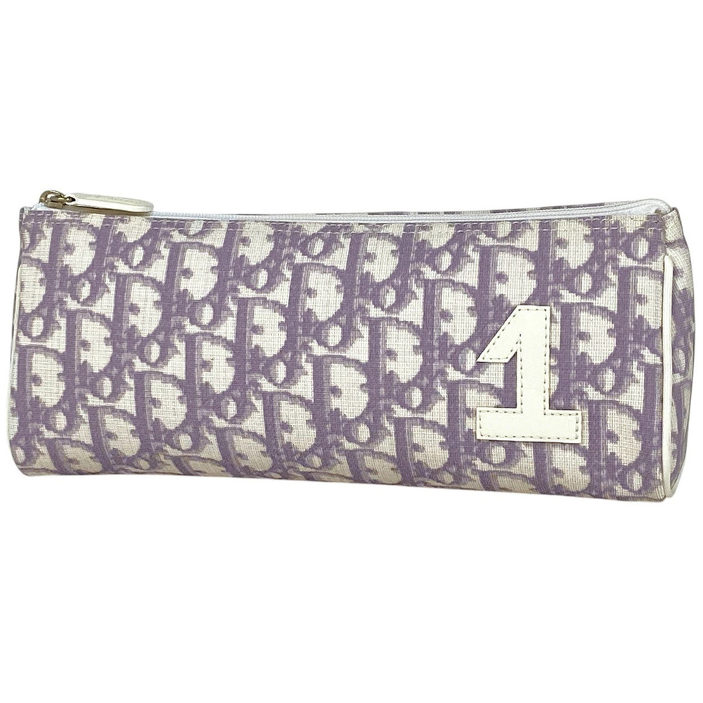 Christian Dior Trotter Pouch Clutch Makeup Cosmetic Bag Canvas Purple White